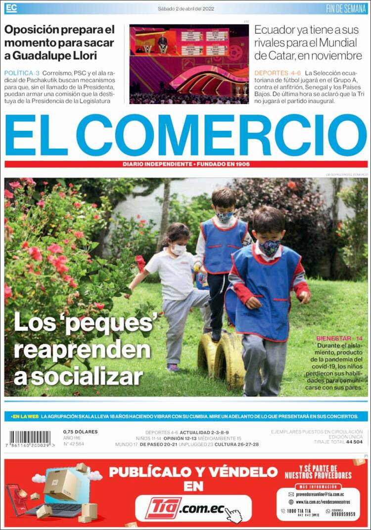Portada de El Comercio (Ecuador)
