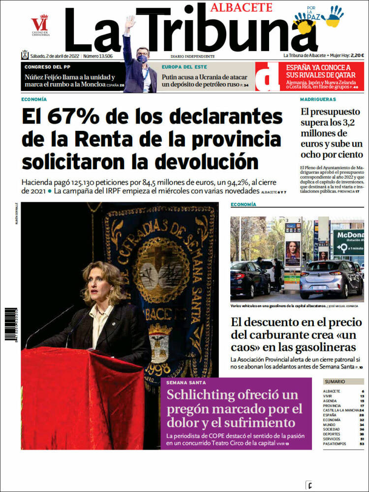 Portada de La Tribuna de Albacete (España)