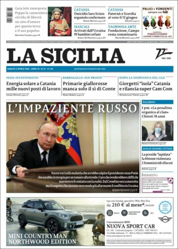 Portada de La Sicilia (Italia)