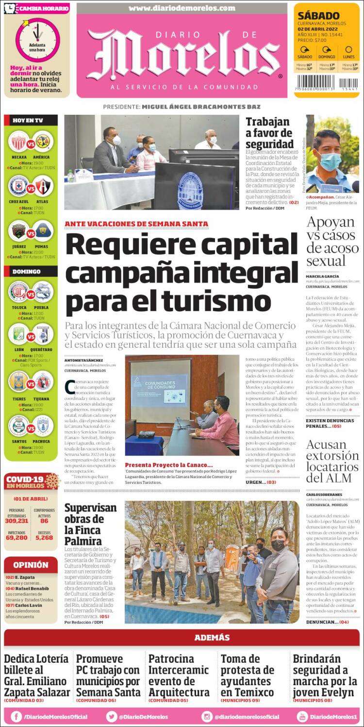 Portada de Diario de Morelos (M&eacute;xico)