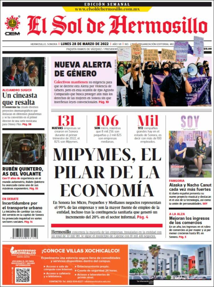 Portada de El Sol de Hermosillo (M&eacute;xico)