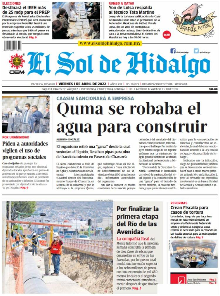 Portada de El Sol de Hidalgo (M&eacute;xico)