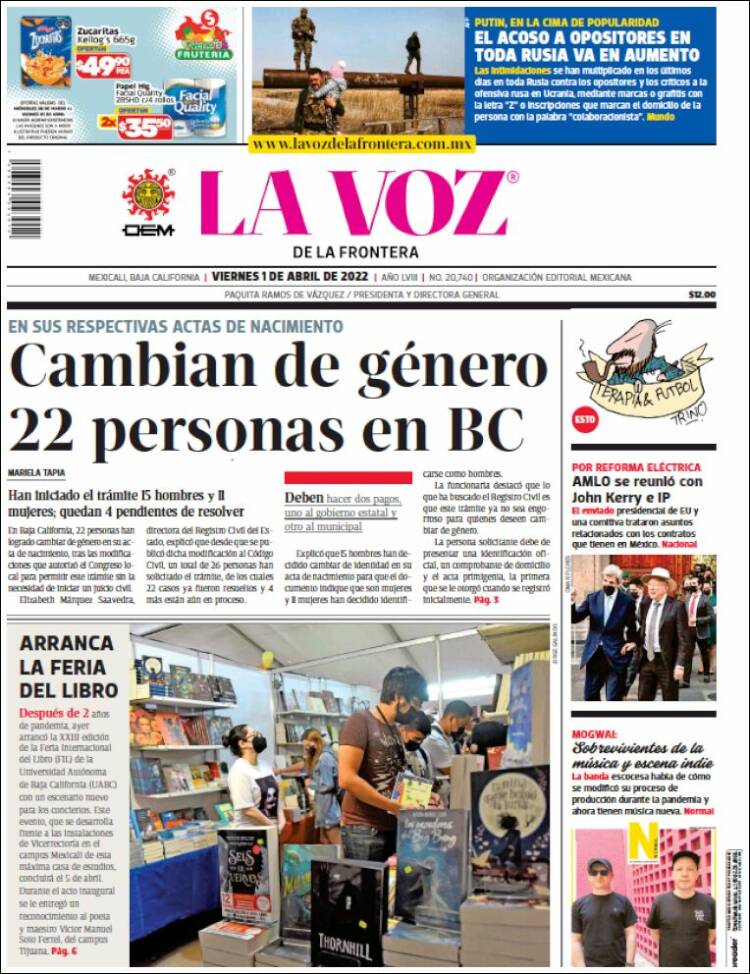 Portada de La Voz de la Frontera (M&eacute;xico)