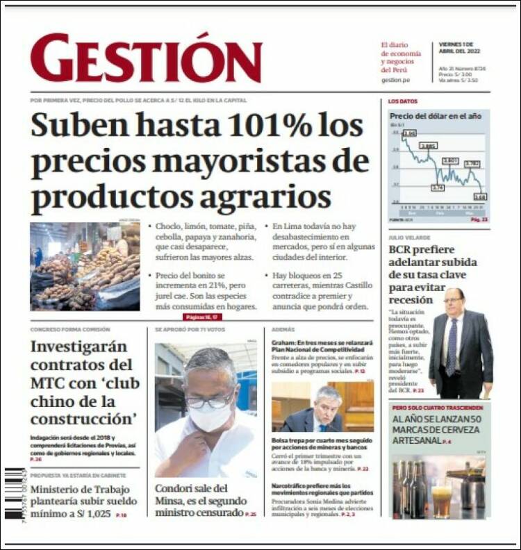Portada de Diario Gestión (Per&uacute;)