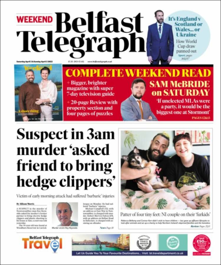 Portada de Belfast Telegraph (Reino Unido)