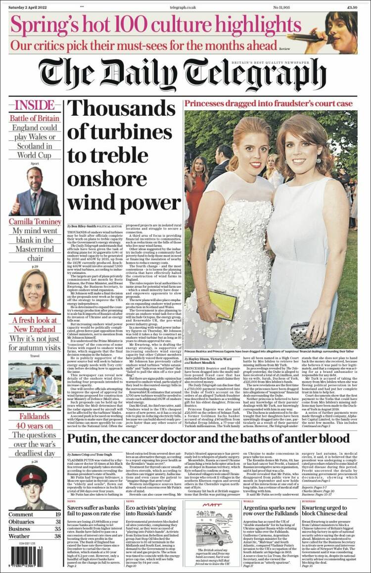 Portada de Daily Telegraph (Reino Unido)