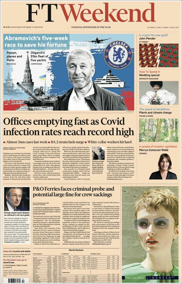 Portada de Financial Times (Reino Unido)