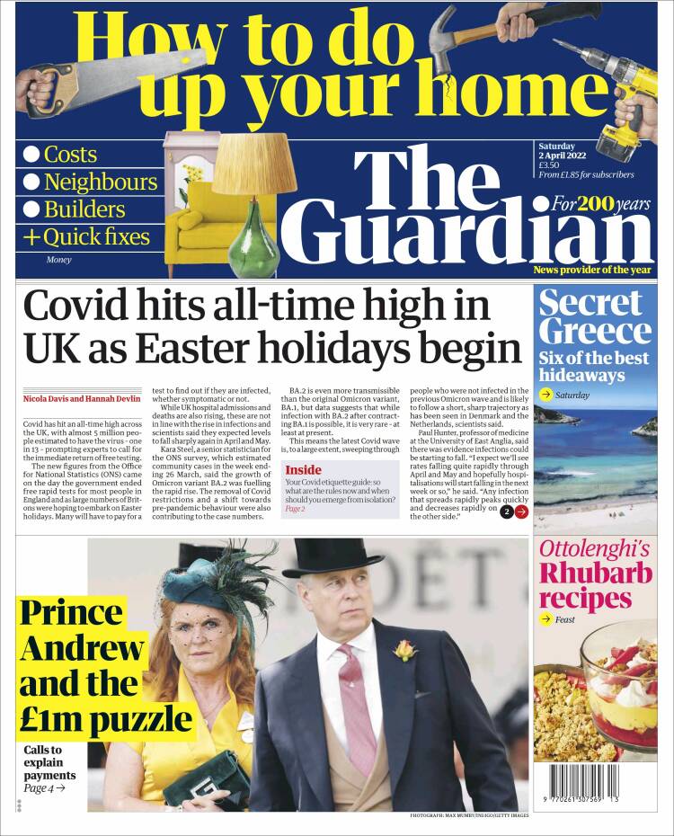 Portada de The Guardian (Reino Unido)