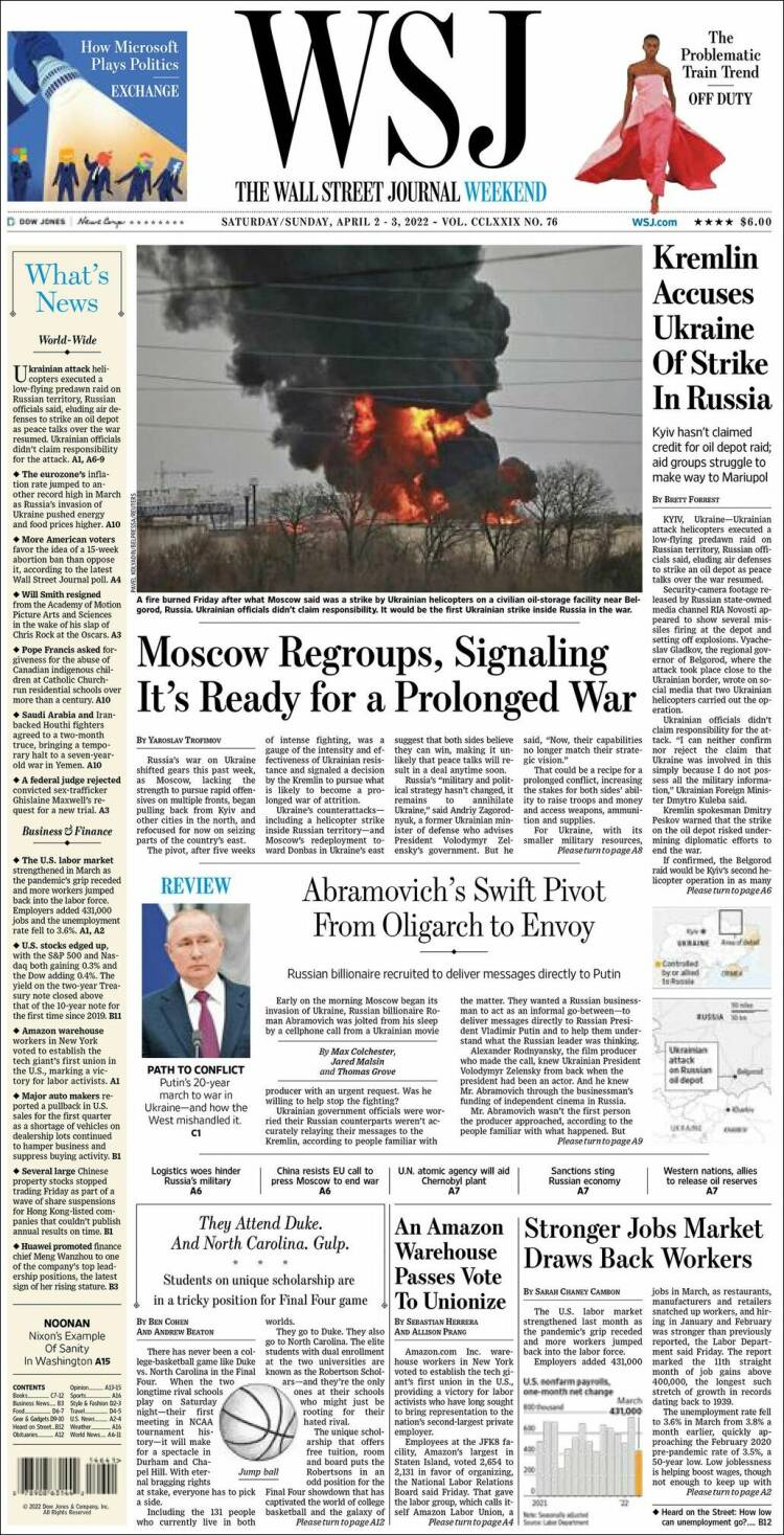 Portada de Wall Street Journal (USA)