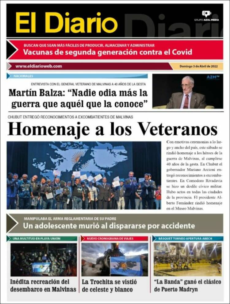 Portada de El Diario de Madryn (Argentina)