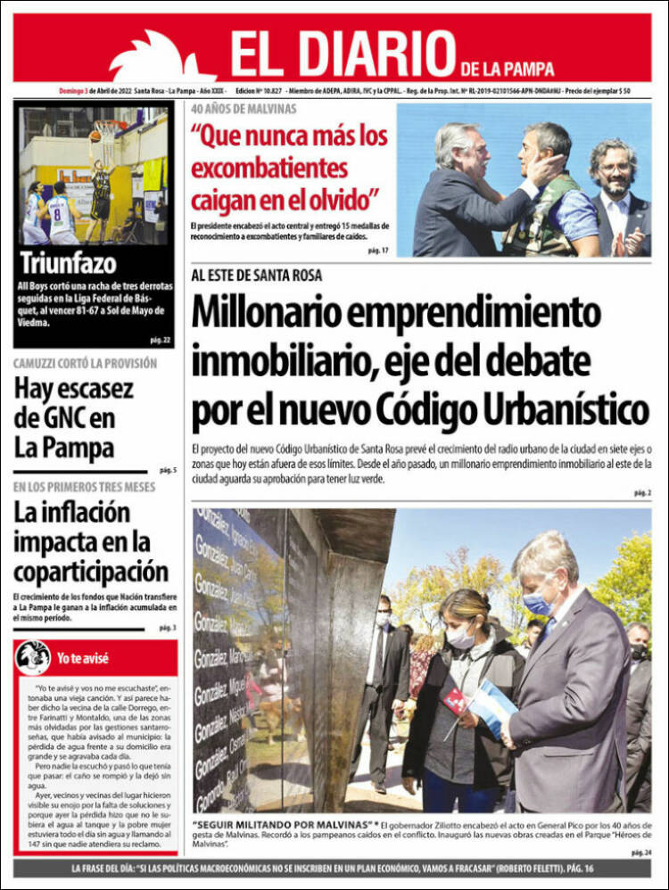 Portada de Diario de La Pampa (Argentine)