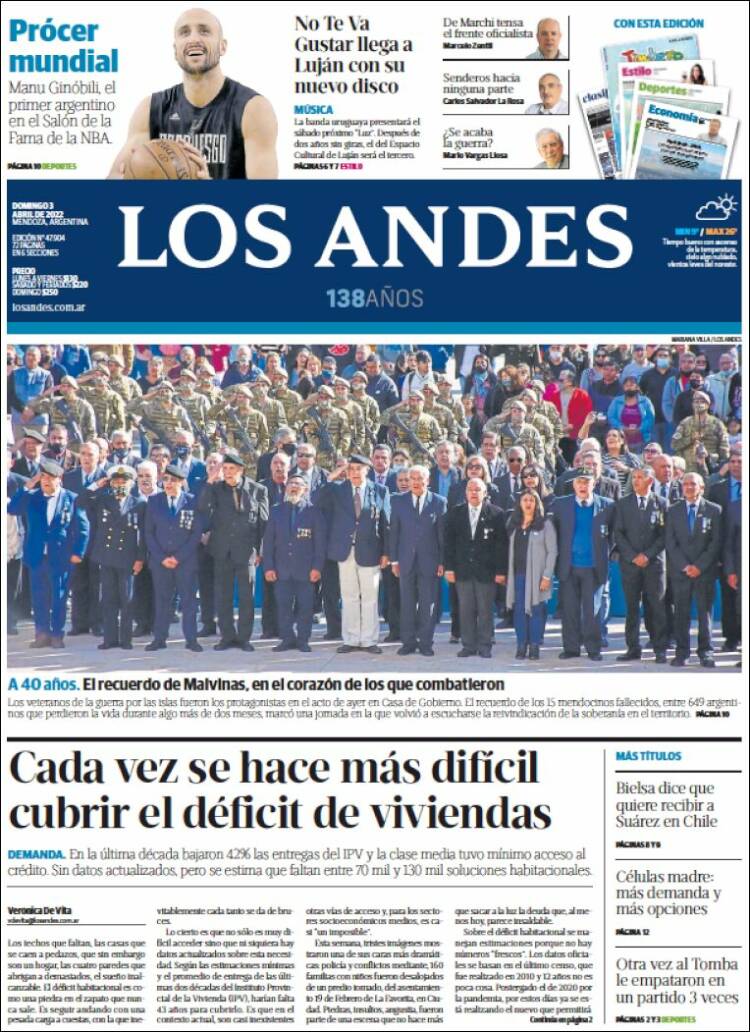Portada de Los Andes - Mendoza (Argentine)