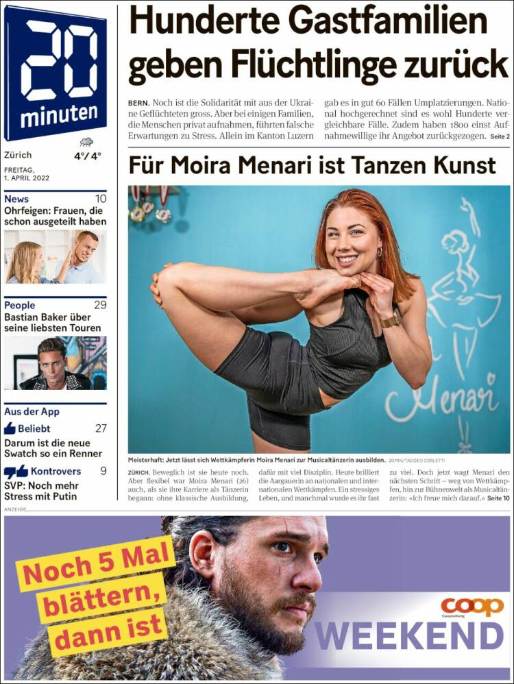 Portada de 20Minuten - Zürich (Suiza)