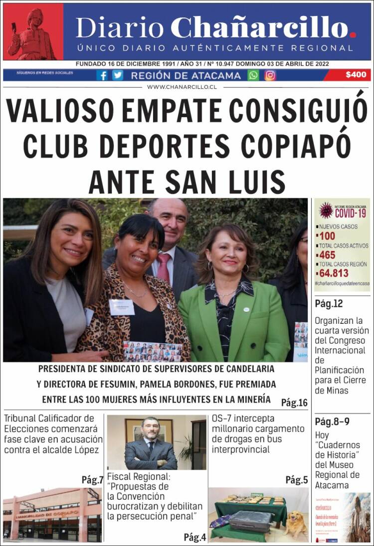 Portada de Diario Chañarcillo (Chile)