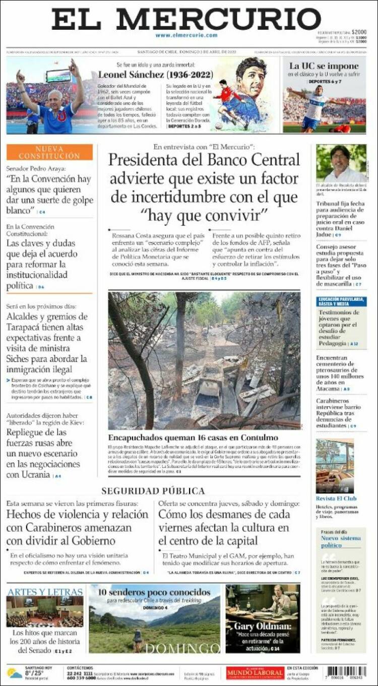 Portada de El Mercurio (Chile)