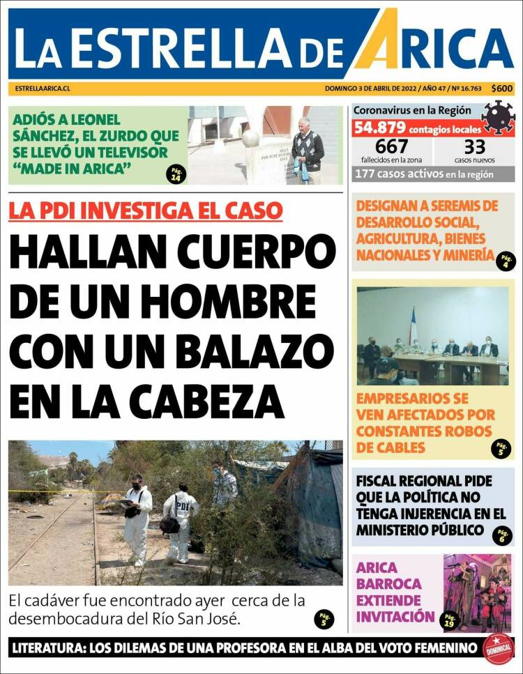 Portada de La Estrella de Arica (Chile)