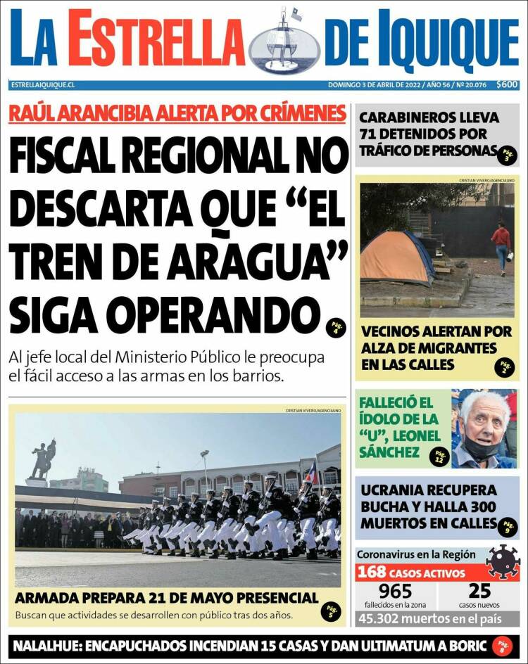 Portada de La Estrella de Iquique (Chile)
