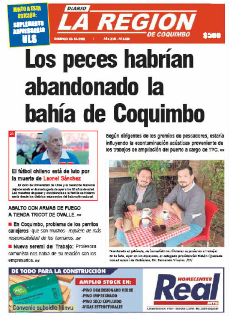 Portada de Diario La Región de Coquimbo (Chile)