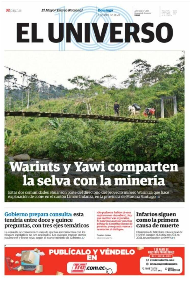 Portada de El Universo - Ecuador (Ecuador)