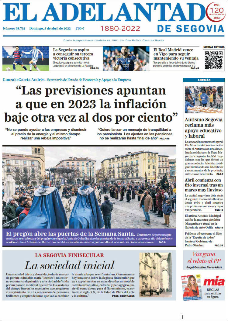 Portada de El Adelantado de Segovia (España)