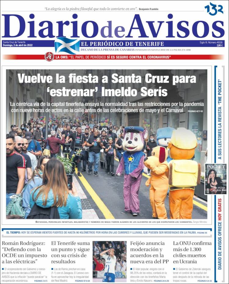 Portada de Diarios de Avisos (España)