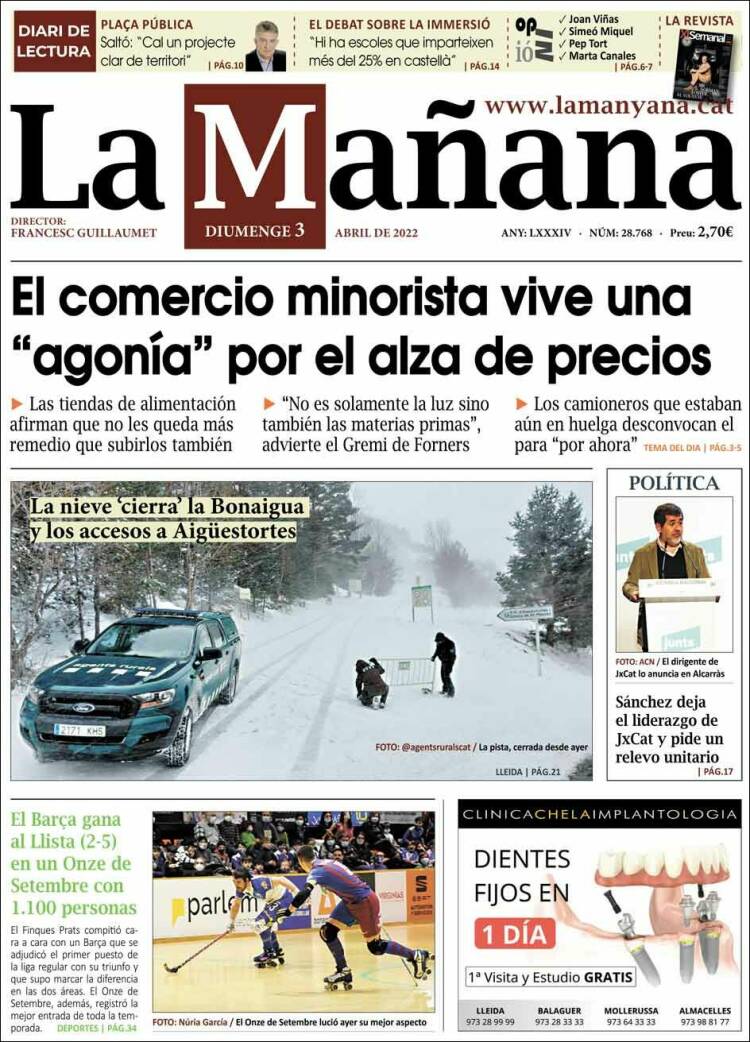 Portada de La Mañana - Diari de Ponent (España)