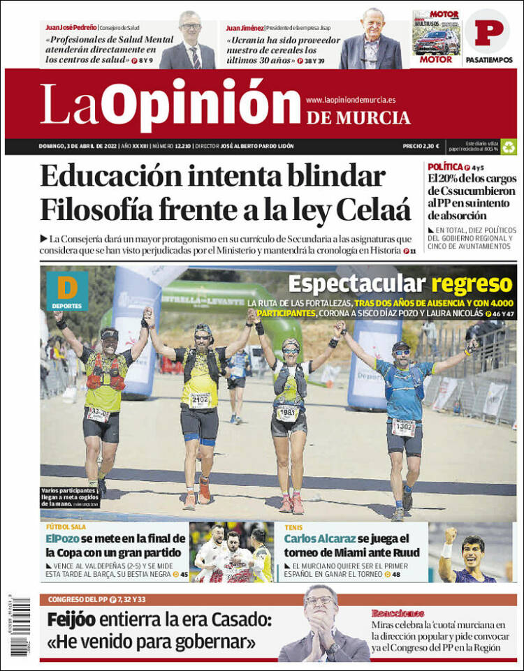 Portada de La Opinión de Murcia (España)