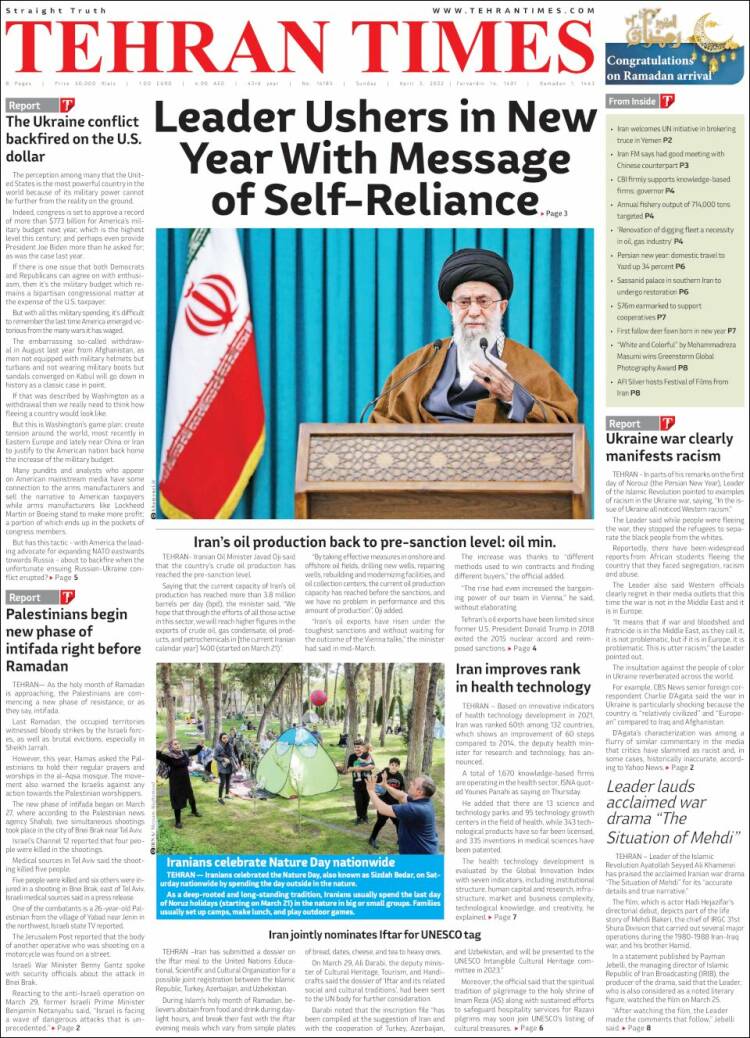 Portada de TehranTimes (Ir&aacute;n)
