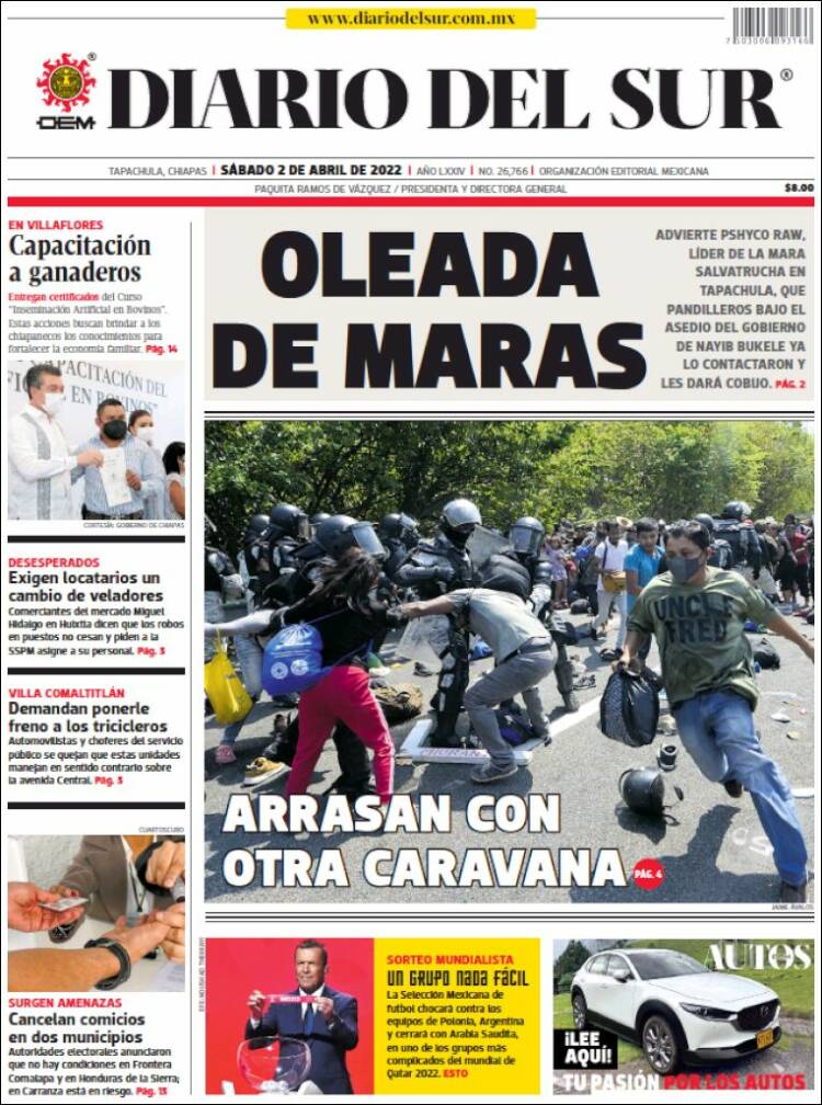 Portada de El Diario del Sur (México)