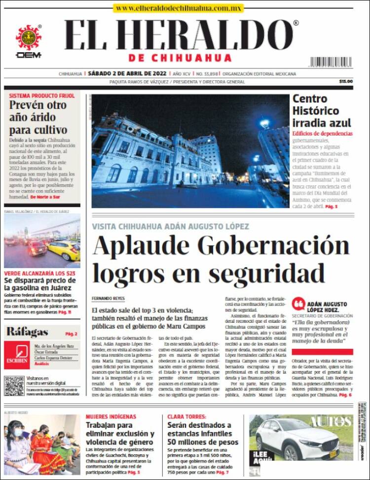 Portada de El Heraldo de Chihuahua (México)