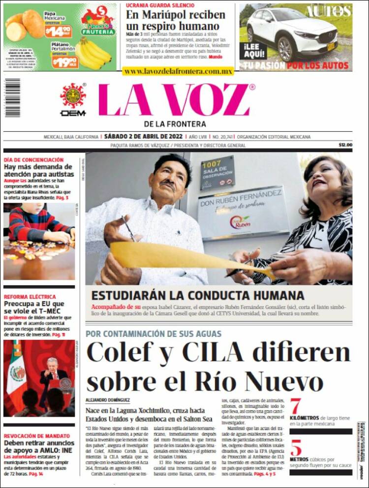 Portada de La Voz de la Frontera (México)