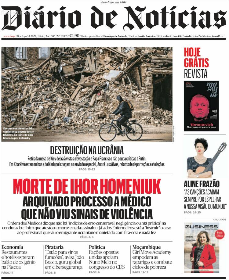 Portada de Diário de Noticias (Portugal)
