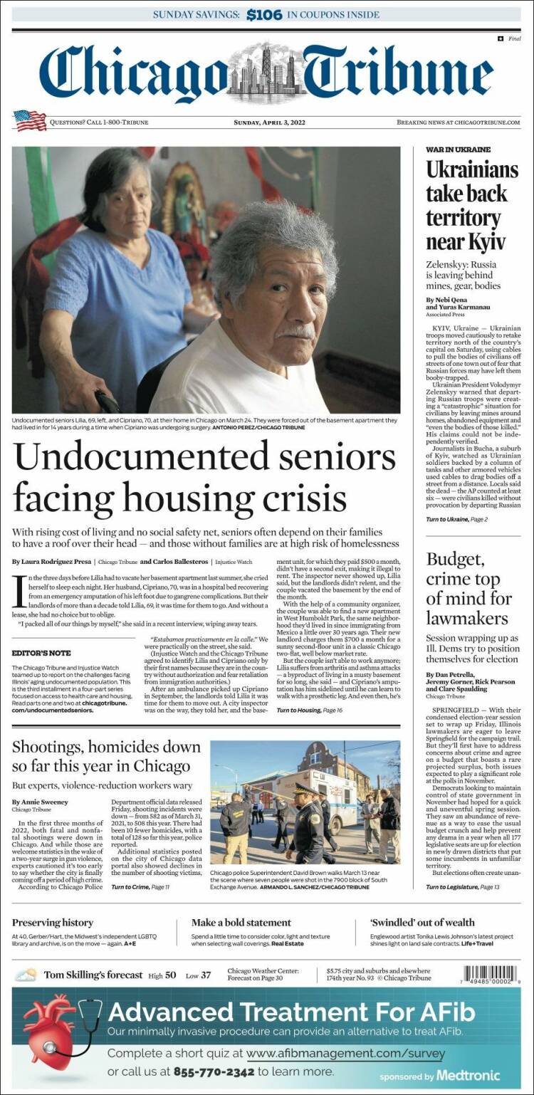 Portada de Chicago Tribune (USA)