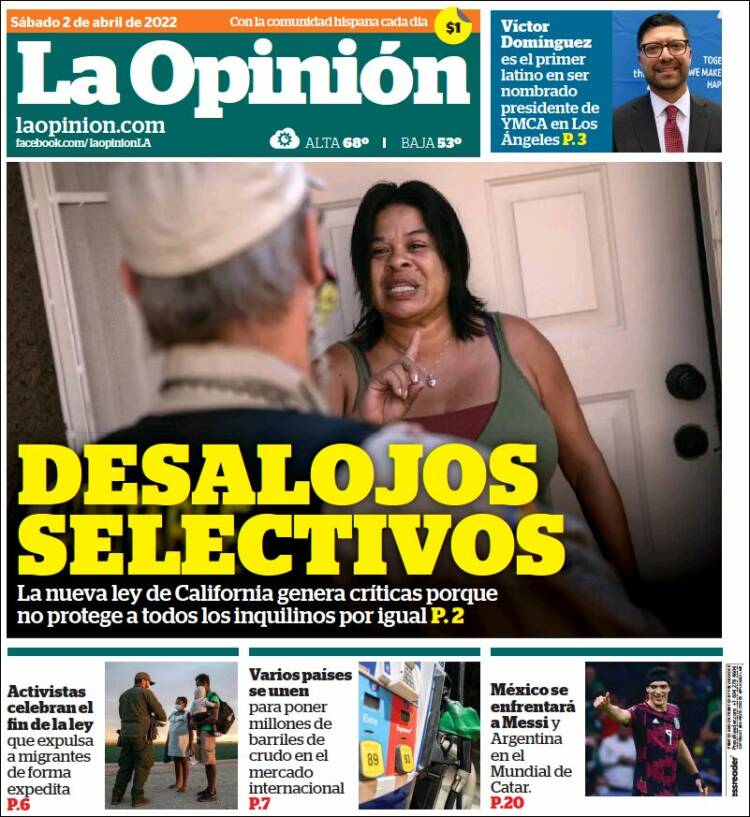 Portada de La Opinión (USA)