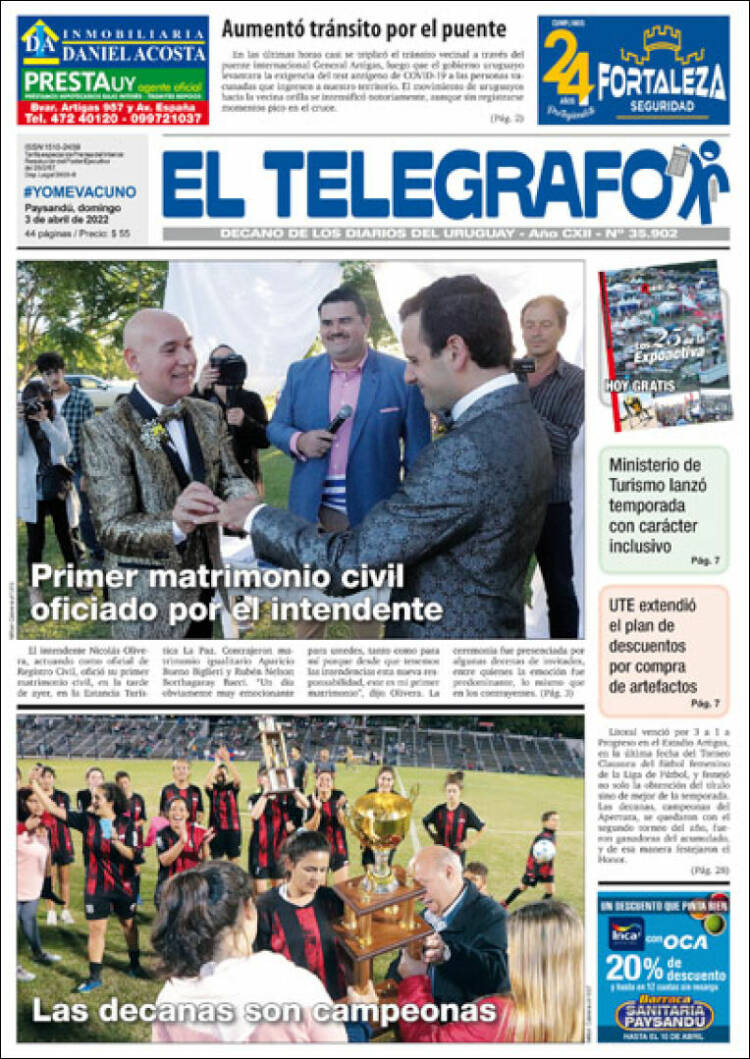 Portada de El Telégrafo (Uruguay)