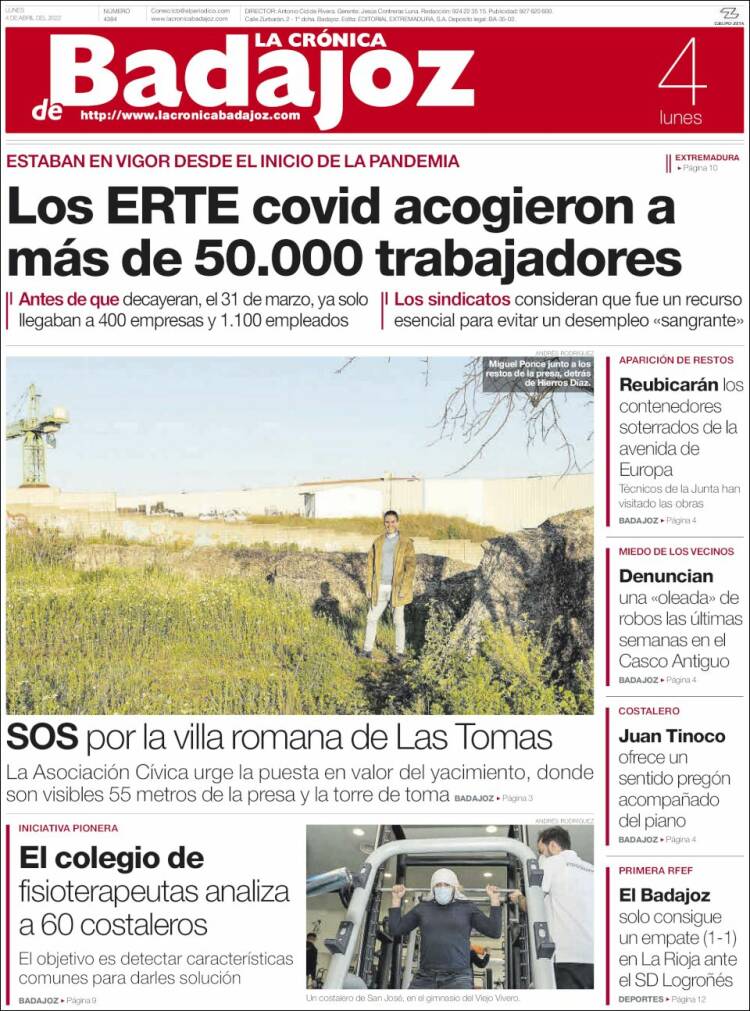 Portada de La Crónica de Badajoz (España)