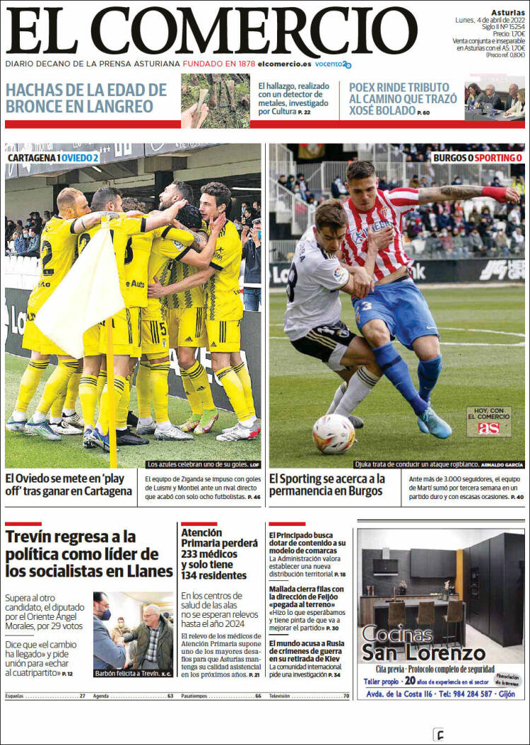 Portada de El Comercio (Espa&ntilde;a)