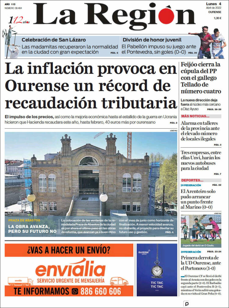 Portada de La Región de Ourense (España)