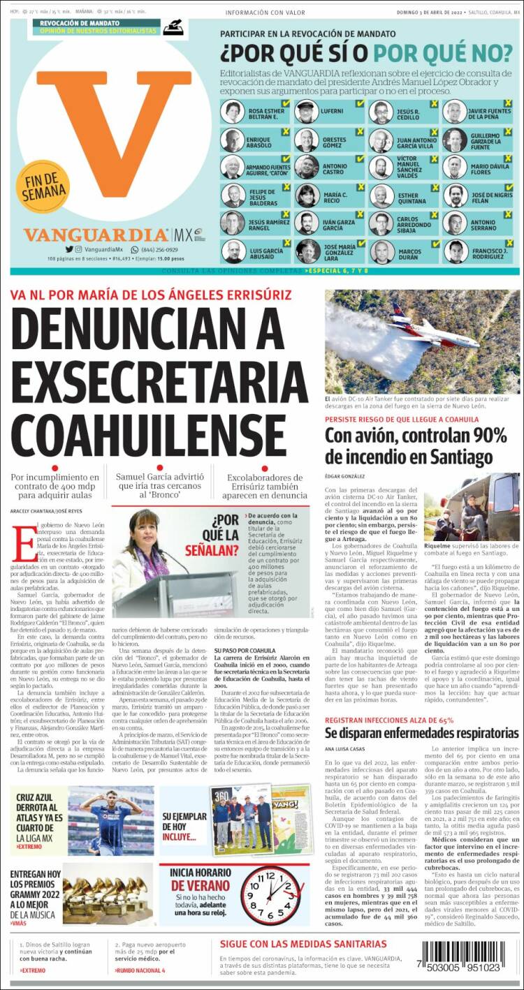 Portada de Vanguardia (México)