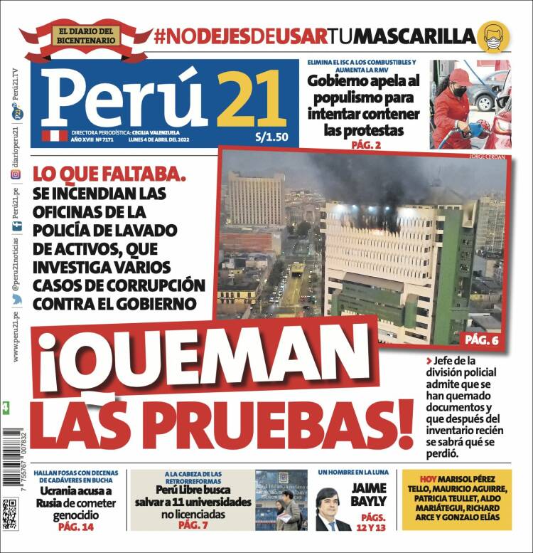 Portada de Perú 21 (Perú)