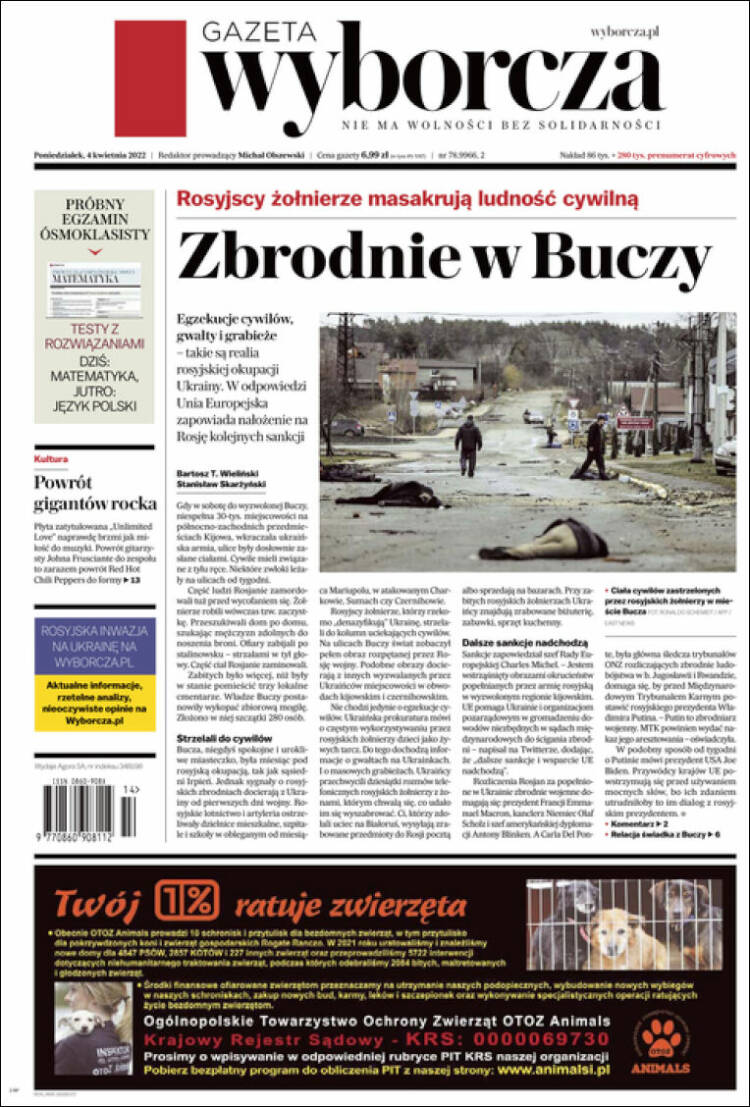 Portada de Gazeta Wyborcza (Polonia)