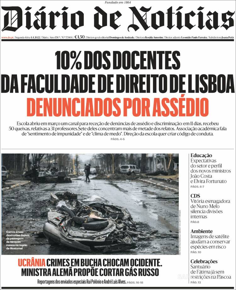 Portada de Diário de Noticias (Portugal)