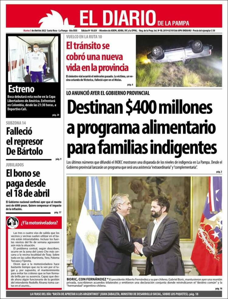Portada de Diario de La Pampa (Argentina)