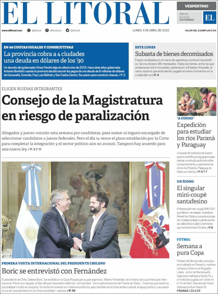 Portada de Diario El Litoral (Argentina)
