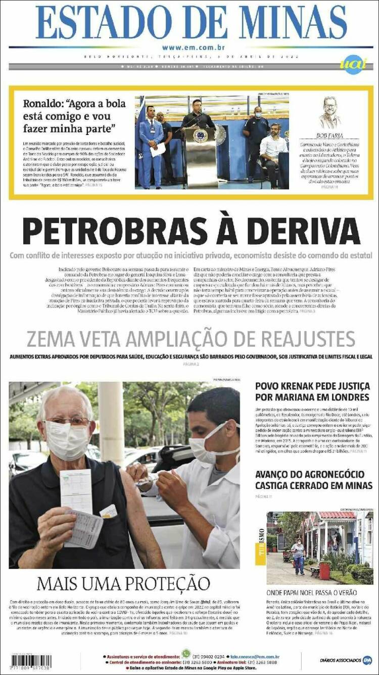 Portada de Jornal Estado de Minas (Brasil)