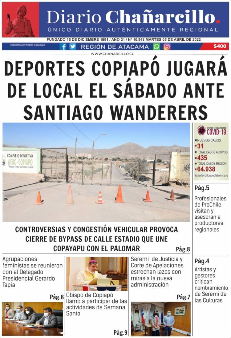 Portada de Diario Chañarcillo (Chile)