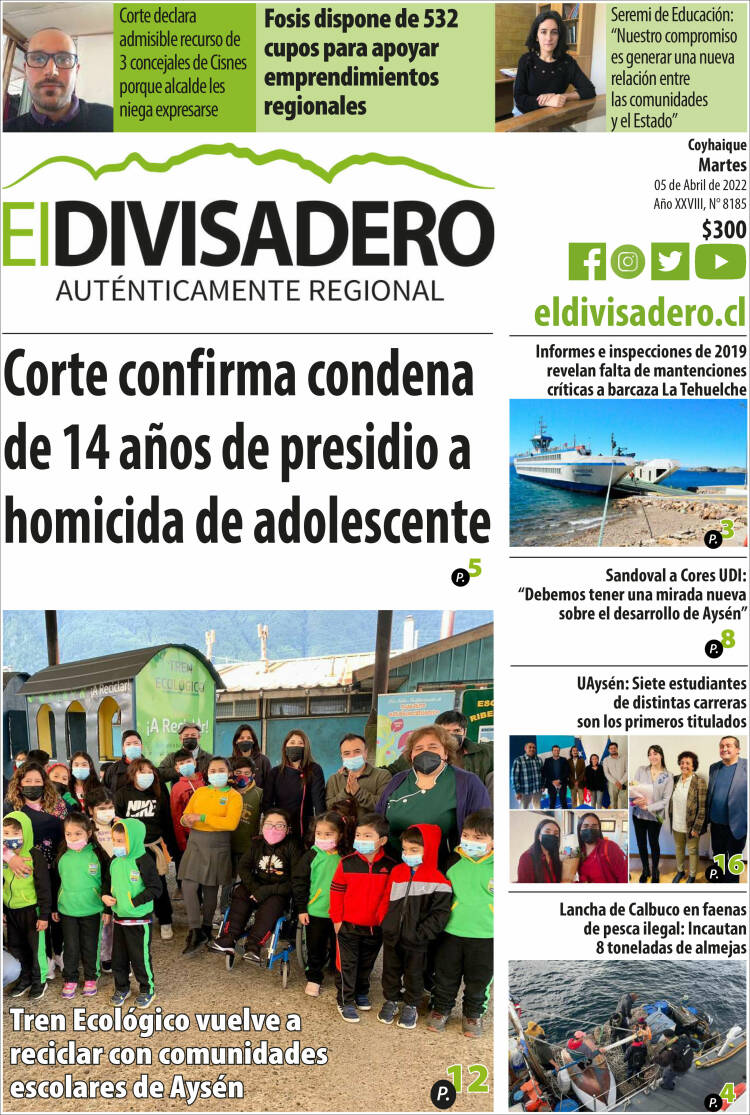 Portada de Diario El Divisadero (Chile)