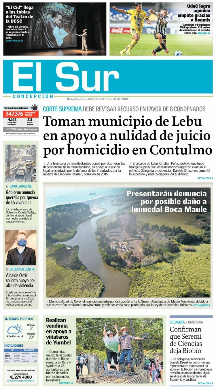 Portada de El Sur (Chile)