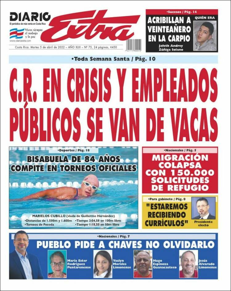 Portada de Diario Extra (Costa Rica)