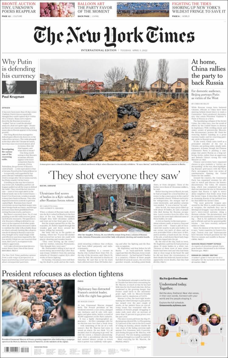 Portada de International New York Times (Europa)
